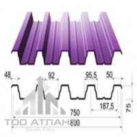 Профнастил  н75 (гофра 75) толщина (мм): 0,60, рабочая ширина (мм): 750, высота волны (мм): 75