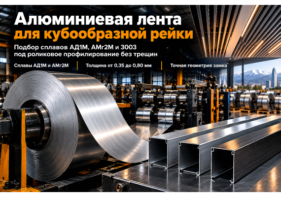 Алюминиевая лента для реечных потолков и кубообразной рейки: выбор сплавов АД1М/АМг2М, расчет толщины и профилирование