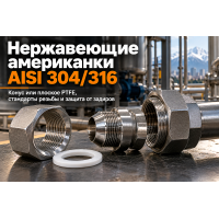 Муфты разъемные нержавеющие (американки) AISI 304 и 316: конусное и плоское уплотнение, стандарты резьбы и монтаж в Казахстане Муфты разъемные нержавеющие (американки) AISI 304 и 316: конусное и плоское уплотнение, стандарты резьбы и монтаж в Казахстане