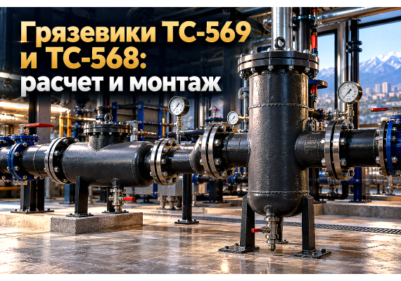 Грязевики абонентские вертикальные ТС-569 и горизонтальные ТС-568: выбор, расчет гидравлики и монтаж в ИТП