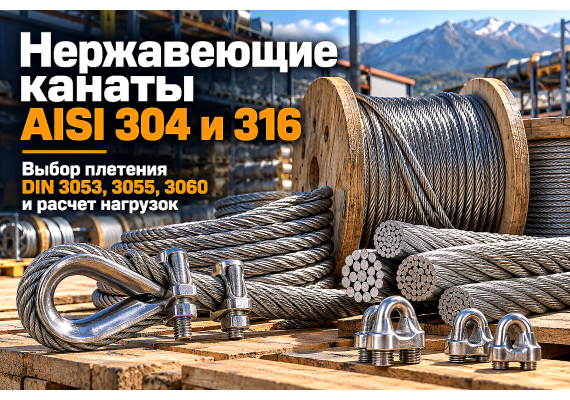 Канат нержавеющий AISI 304 и AISI 316 (DIN 3053, 3055, 3060): выбор плетения, расчет нагрузок и монтаж