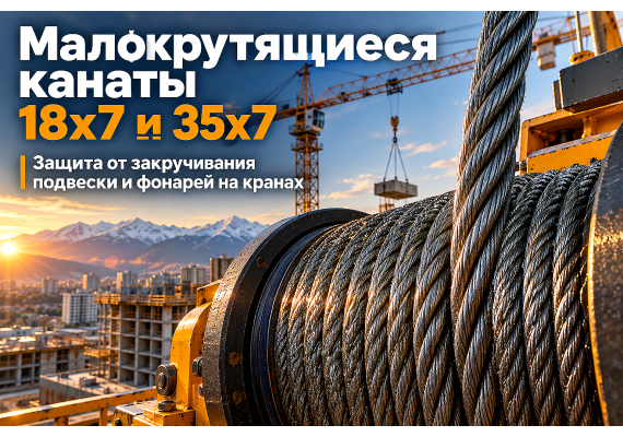 Канат стальной малокрутящийся (18х7, 35х7, 19х7): выбор некрутящегося троса для кранов и манипуляторов в Казахстане