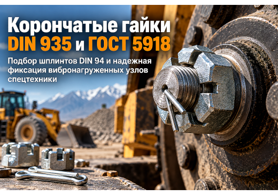 Корончатые и прорезные гайки ГОСТ 5918-73 и DIN 935: выбор, подбор шплинтов и фиксация осей спецтехники в Казахстане