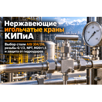 Кран нержавеющий игольчатый для манометров и импульсных линий КИПиА: выбор стали AISI 304/316, расчет давления до 400 бар и монтаж