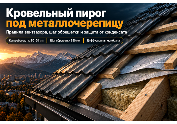 Кровельный пирог под металлочерепицу: вентзазор, контробрешётка, шаг обрешётки и защита от конденсата в Алматы
