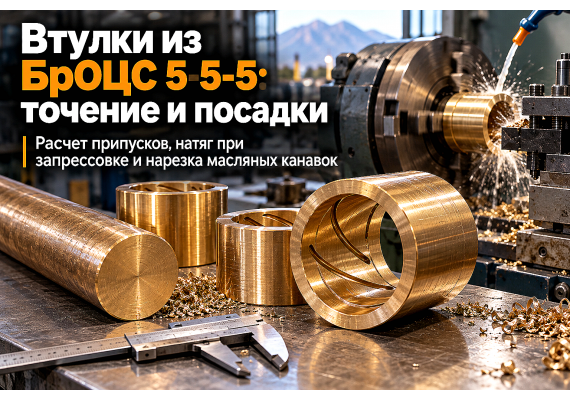 Бронзовый пруток БрОЦС 5-5-5 для втулок скольжения: расчет припусков по ГОСТ, допуски на запрессовку и нарезка масляных канавок