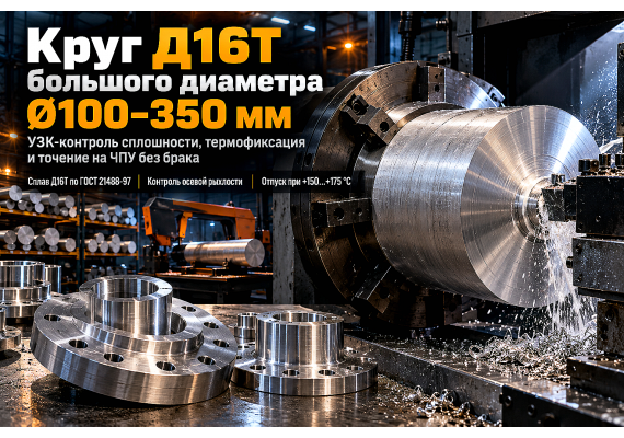 Круг дюралюминиевый Д16Т большого диаметра (Ø100–350 мм): выбор, УЗК-контроль, снятие напряжений и точение массивных деталей в Казахстане