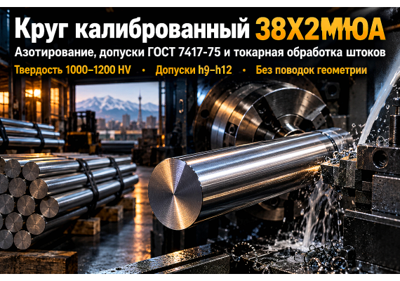 Круг калиброванный 38Х2МЮА: азотирование, допуски ГОСТ 7417-75 и токарная обработка штоков и плунжеров в Алматы