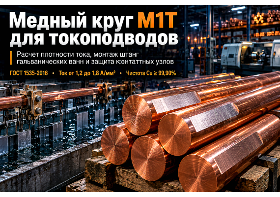 Круг медный М1Т для токоподводов гальванических ванн и электропечей: расчет сечения, контактные узлы и монтаж