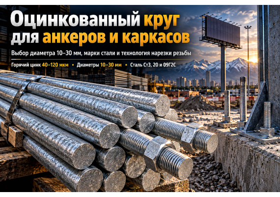 Круг оцинкованный для анкерных тяг и металлоконструкций: выбор диаметра, резьба и монтаж в Алматы