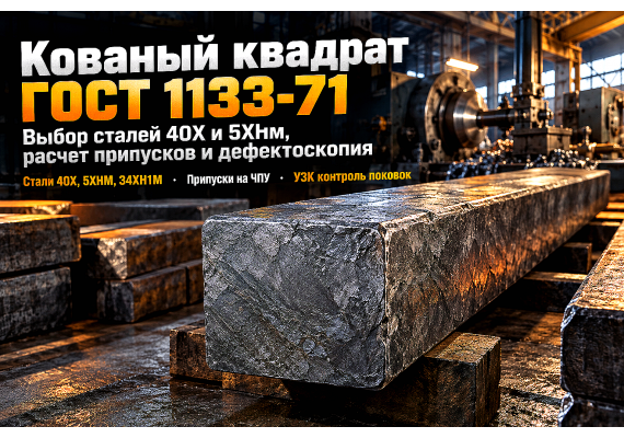 Квадрат стальной кованый ГОСТ 1133-71: выбор сталей 40Х, 5ХНМ, расчет припусков и термообработка