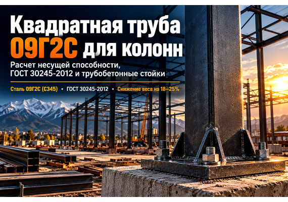 Квадратная профильная труба 09Г2С для колонн и каркасов: расчет несущей способности, узлы баз и бетонирование