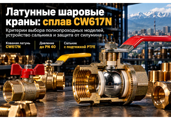 Латунные шаровые краны для воды и газа: выбор сплава CW617N, давление PN 25–40, сальниковый узел и монтаж