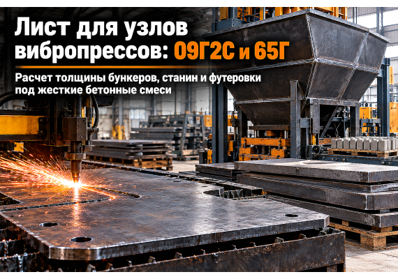 Лист горячекатаный для бункеров и станин вибропрессов производства брусчатки: выбор стали 09Г2С и 65Г, расчет толщины и защита от истирания в Казахстане