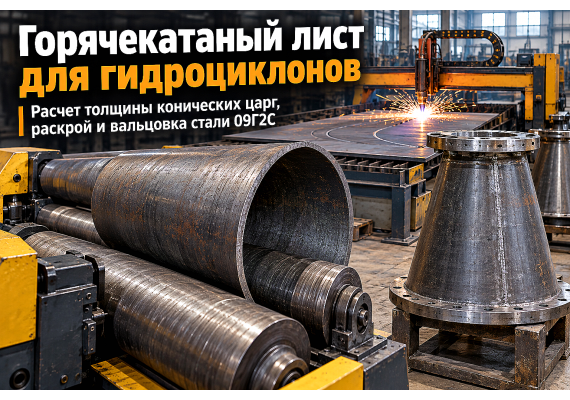 Лист горячекатаный для гидроциклонов и батарей классификации пульпы: выбор стали 09Г2С, расчет толщины конусов и вальцовка