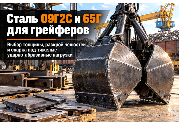 Лист горячекатаный для грейферных ковшей: выбор стали 09Г2С и 65Г, расчет толщины челюстей, раскрой и сварка в Казахстане