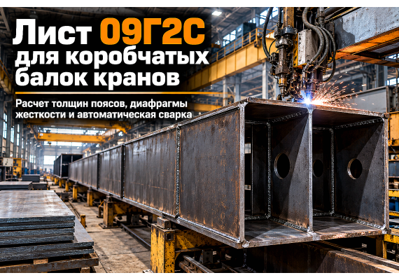Лист горячекатаный для коробчатых балок мостовых кранов: выбор стали 09Г2С, расчет поясов и диафрагм жесткости