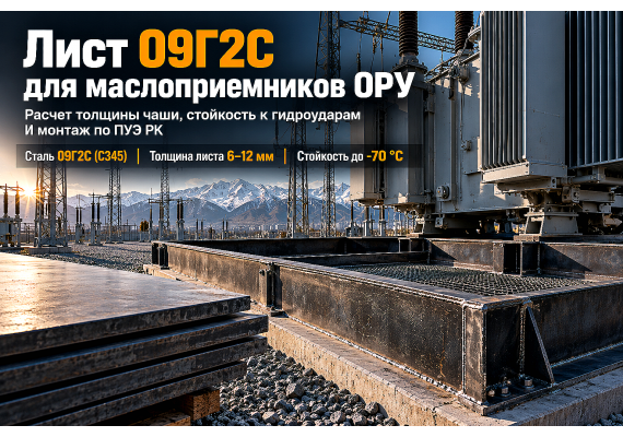 Лист горячекатаный для маслоприемников и аварийных маслосборников подстанций ОРУ: выбор стали 09Г2С, расчет толщины и монтаж в Казахстане