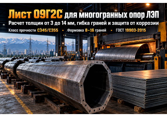 Лист горячекатаный для многогранных опор ЛЭП и мачт освещения: расчет толщин, гибка и защита от коррозии