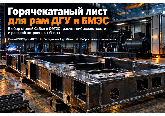 Лист горячекатаный для рам дизель-генераторных установок (ДГУ) и контейнеров БМЭС: выбор стали, расчет вибростойкости и раскрой