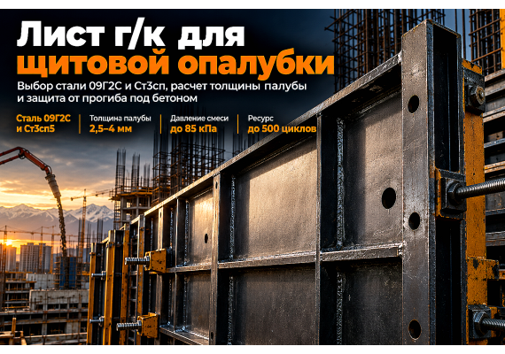 Лист горячекатаный для щитов крупнощитовой опалубки стен и колонн: выбор стали 09Г2С и Ст3сп, расчет толщины палубы и сварка каркаса