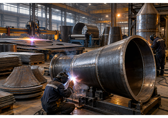 Лист горячекатаный для скрубберов Вентури и каплеуловителей мокрой газоочистки: выбор стали 09Г2С, расчет толщины конфузора и вальцовка в Казахстане