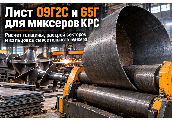 Лист горячекатаный для смесителей кормораздатчиков КРС: выбор стали 09Г2С и 65Г, расчет толщины и вальцовка