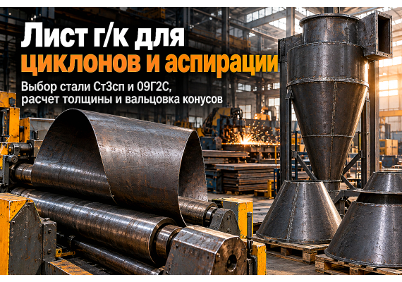 Лист горячекатаный для циклонов пылеулавливания и систем аспирации: выбор стали, расчет толщины и вальцовка конусов