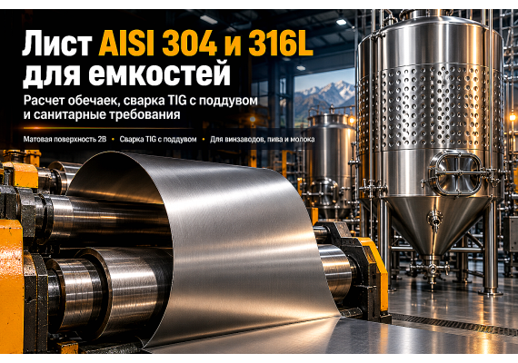 Лист нержавеющий AISI 304 и AISI 316L для емкостей виноделия, пивоварения и переработки молока: расчет толщины, сварка TIG и санитарная обработка