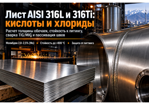 Лист нержавеющий кислотостойкий AISI 316L и AISI 316Ti: выбор толщины, стойкость к кислотам и хлоридам, сварка и пассивация в Казахстане