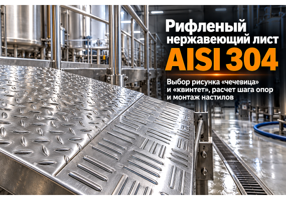 Лист нержавеющий рифленый AISI 304: выбор толщины, рисунка, раскрой и монтаж нескользящих настилов