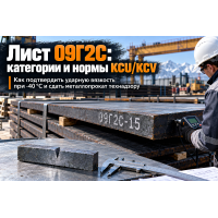 Лист низколегированный 09Г2С категорий 6, 12, 15: выбор стали, нормы ударной вязкости KCU/KCV при -40 °C и сдача технадзору в Казахстане