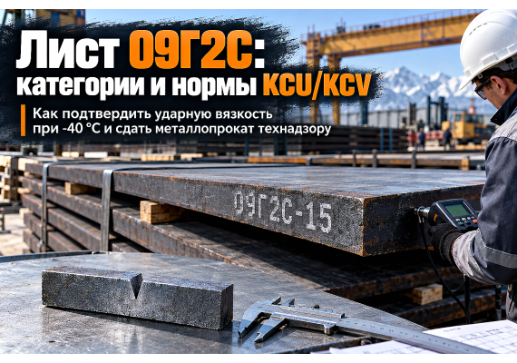 Лист низколегированный 09Г2С категорий 6, 12, 15: выбор стали, нормы ударной вязкости KCU/KCV при -40 °C и сдача технадзору в Казахстане