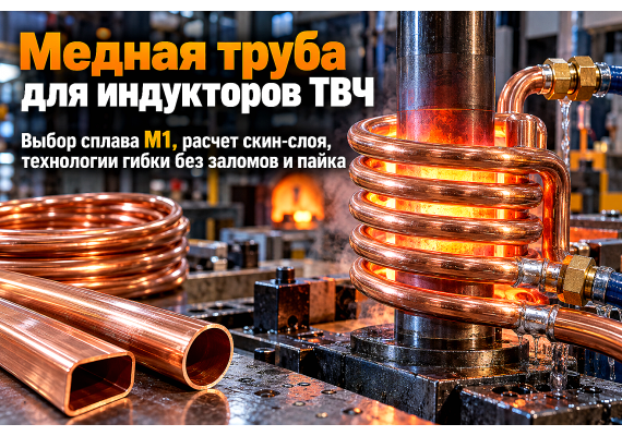 Медная труба для индукторов ТВЧ и индукционных печей: выбор сплава М1, расчет охлаждения, гибка без заломов и пайка в Казахстане