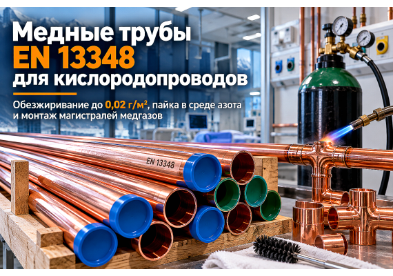 Медная труба для медицинских газов и кислородопроводов: стандарты EN 13348, обезжиривание, пайка в среде азота и монтаж в Казахстане