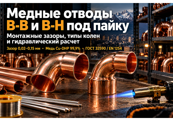 Медные отводы двухраструбные и однораструбные (В-В, В-Н) под пайку: расчет эквивалентных длин, капиллярные зазоры и монтаж в Алматы