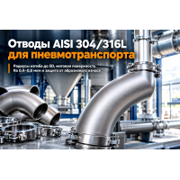 Отводы нержавеющие матовые AISI 304 и 316 для пневмотранспорта: радиусы, толщина стенки и защита от износа