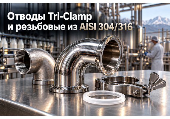 Отводы нержавеющие резьбовые и кламповые (Tri-Clamp): выбор стали AISI 304/316, шероховатость Ra и монтаж