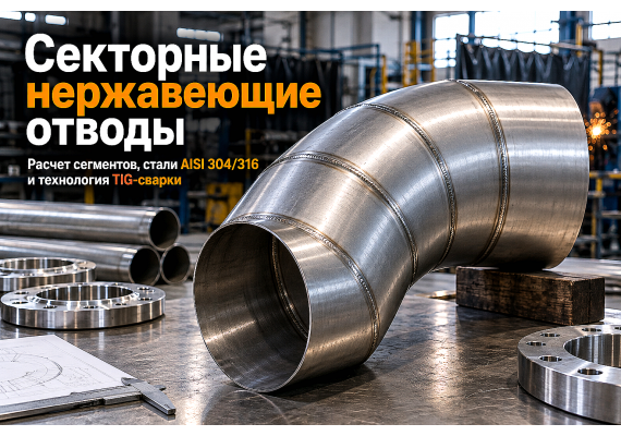 Отводы нержавеющие секторные сварные (Ду 150–800 мм): расчет секторов, стали AISI 304/316, стандарты и сварка в Казахстане