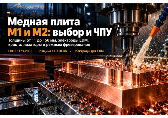 Плита медная М1 и М2: выбор толщины, фрезерование объемных электродов EDM, плит кристаллизаторов и ошиновки