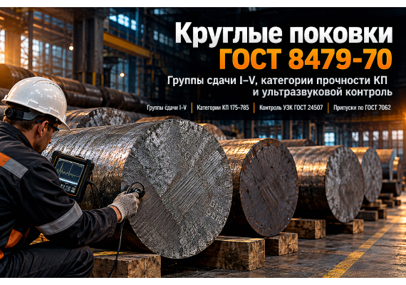 Поковка стальная круглая ГОСТ 8479-70: выбор групп сдачи (I–V), категорий прочности (КП), расчет припусков и УЗК-контроль