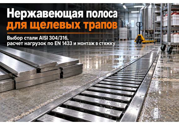 Полоса нержавеющая AISI 304 и AISI 316 для щелевых трапов и решеток водоотведения: расчет нагрузок, сварка и монтаж в Казахстане
