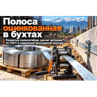 Полоса оцинкованная в бухтах: размотка, выпрямление полосогибами, расчет метража по весу и монтаж в Алматы