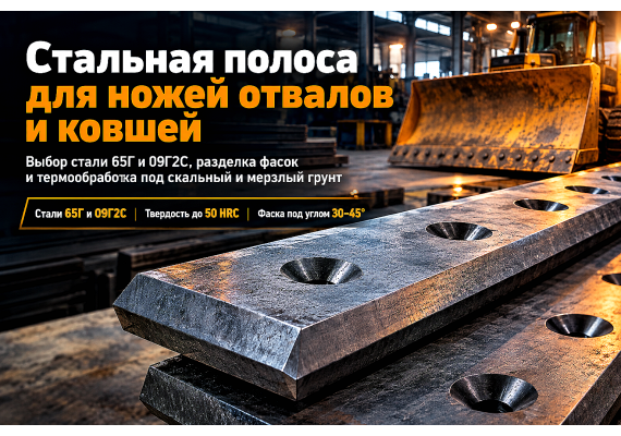 Профиль фасонный полоса для сменных ножей отвалов и ковшей: выбор стали 65Г и 09Г2С, разделка фасок и термообработка