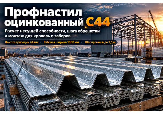 Профнастил оцинкованный С44: расчет шага обрешетки, несущая способность и монтаж в ветровых районах Казахстана