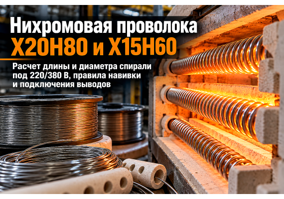 Проволока нихромовая Х20Н80 и Х15Н60: расчет спирали нагревателя, подбор диаметра под 220/380 В и навивка