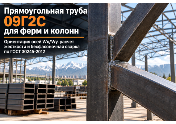 Прямоугольная профильная труба 09Г2С для ферм и колонн: расчет сечений, ориентация осей Wx/Wy и сварка в Алматы