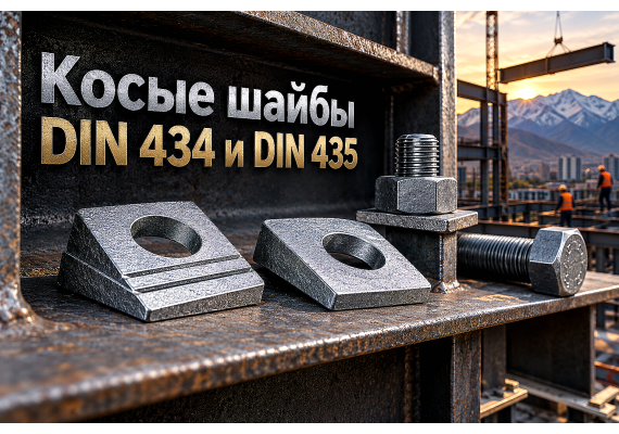 Шайбы косые стальные DIN 434 и DIN 435 для швеллеров и двутавров: подбор уклона (8%, 10%, 14%), защита болтов от изгиба и монтаж металлоконструкций в Казахстане