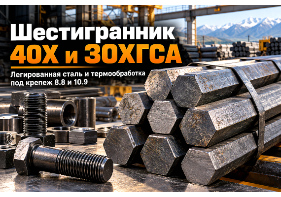 Шестигранник горячекатаный 40Х и 30ХГСА: выбор легированной стали, термообработка и изготовление высокопрочного крепежа в Казахстане