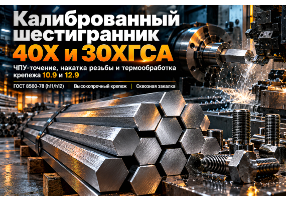 Шестигранник калиброванный 40Х и 30ХГСА по ГОСТ 8560-78: скоростная обработка на ЧПУ, накатка резьбы и термообработка крепежа классов 10.9 и 12.9